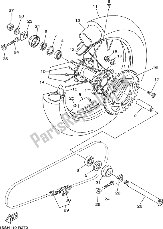 All parts for the Rear Wheel of the Yamaha YZ 250H 250 2017