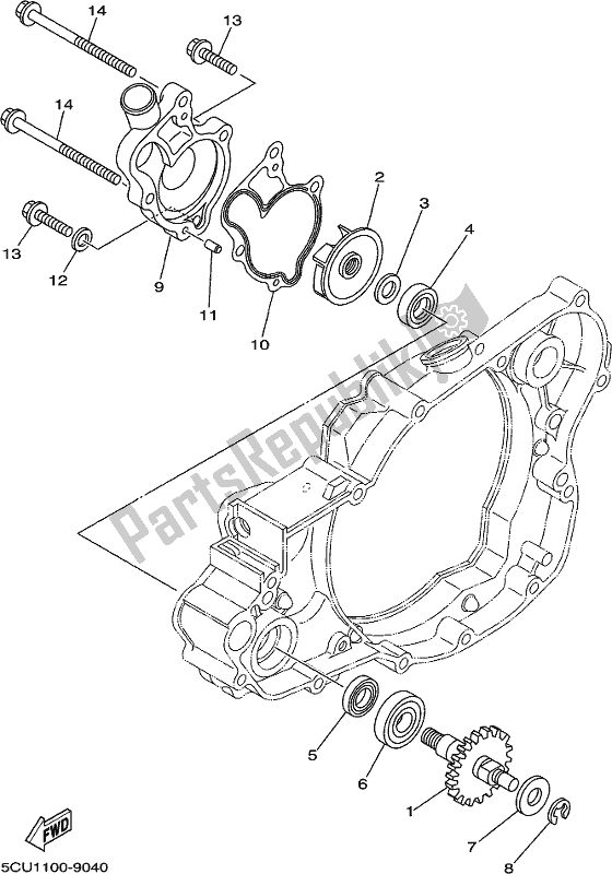 All parts for the Water Pump of the Yamaha YZ 250H 250 2017