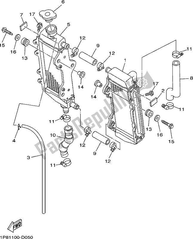 Alle onderdelen voor de Radiator Slang van de Yamaha YZ 250X 2017