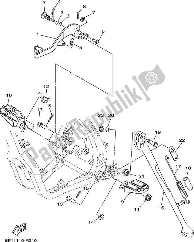 Alle onderdelen voor de Standaard & Voetensteun van de Yamaha YZ 250X 2017