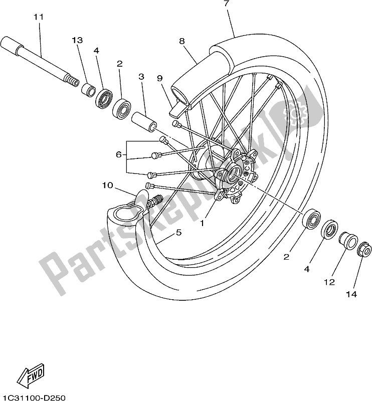 Tutte le parti per il Ruota Anteriore del Yamaha YZ 250X 2018