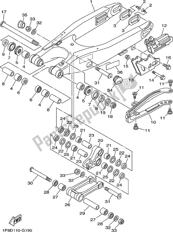 All parts for the Rear Arm of the Yamaha YZ 250X 2019