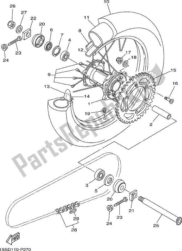 All parts for the Rear Wheel of the Yamaha YZ 250X 2019