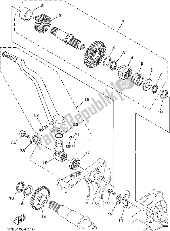 All parts for the Starter of the Yamaha YZ 250X 2019