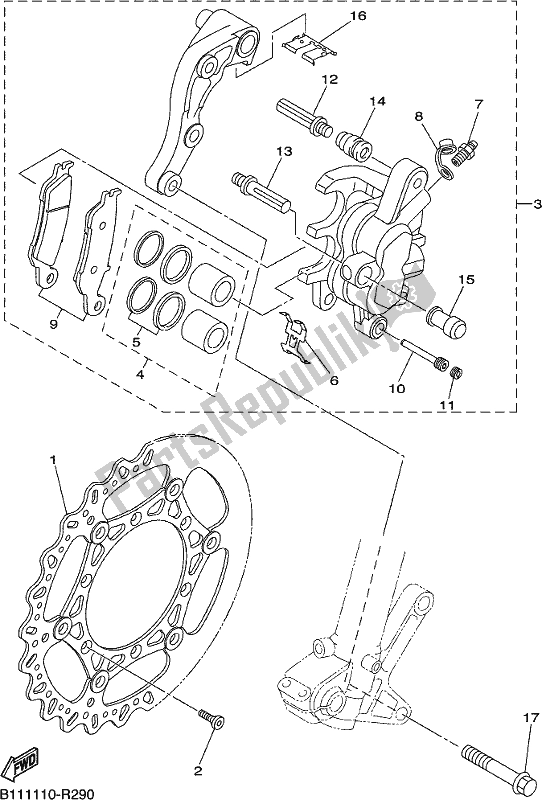 All parts for the Front Brake Caliper of the Yamaha YZ 250X 2020