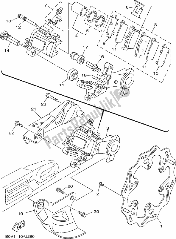 Tutte le parti per il Pinza Freno Posteriore del Yamaha YZ 250X 2020