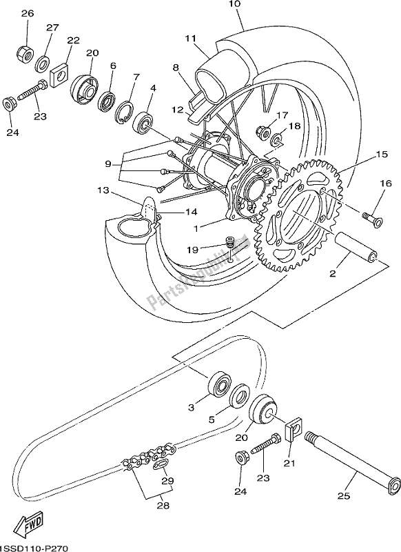 Alle onderdelen voor de Achterwiel van de Yamaha YZ 250X 2020