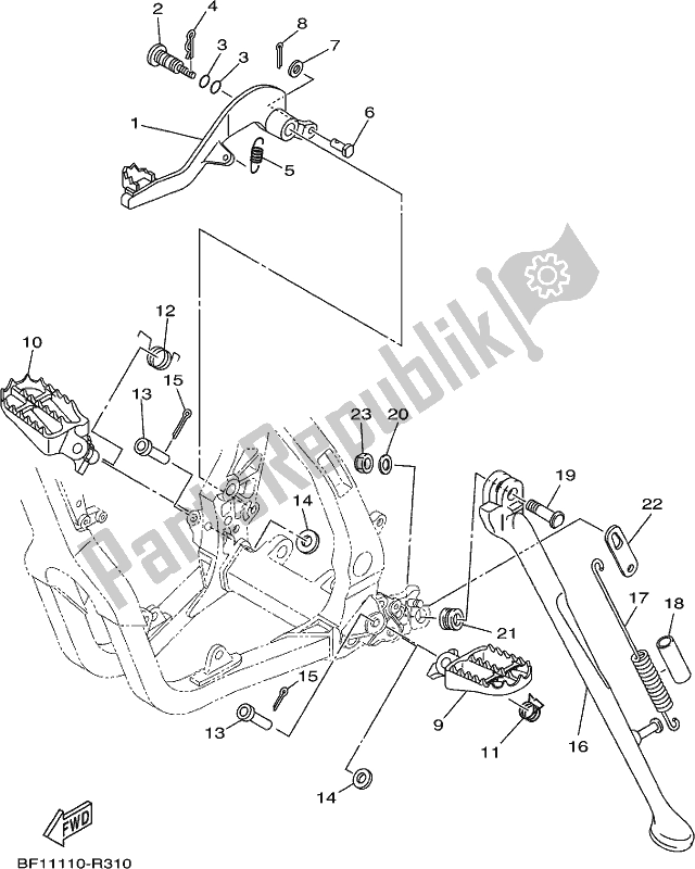 Tutte le parti per il Stand E Poggiapiedi del Yamaha YZ 250X 2020