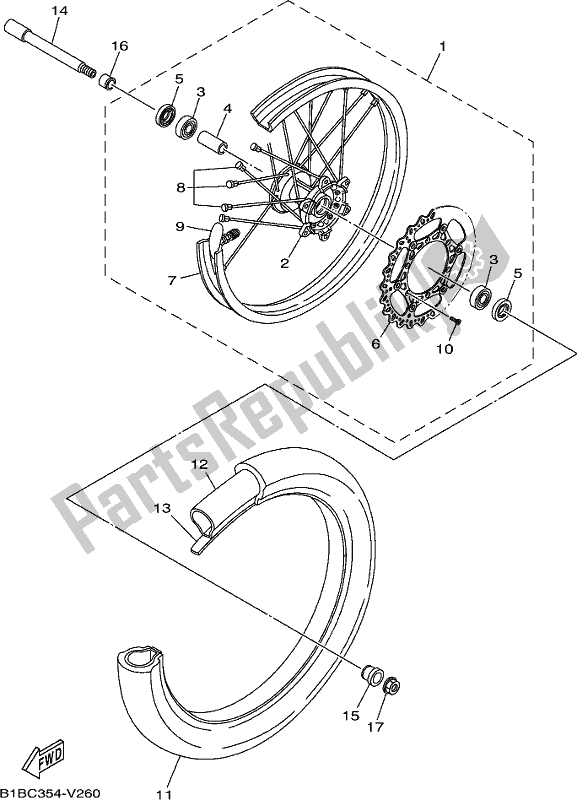 All parts for the Front Wheel of the Yamaha YZ 250X 2021