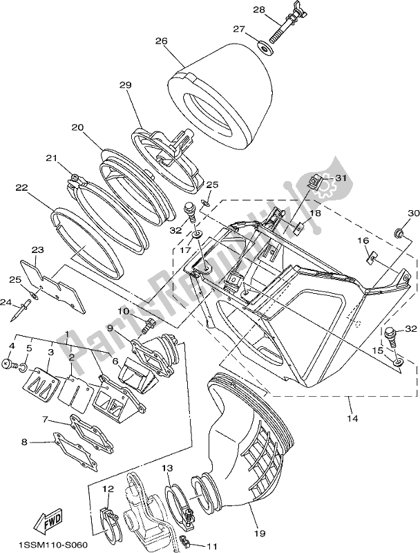 All parts for the Intake of the Yamaha YZ 250X 2021