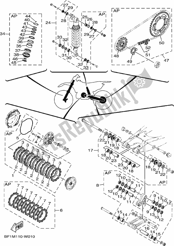 All parts for the Maintenance Parts Kit of the Yamaha YZ 250X 2021