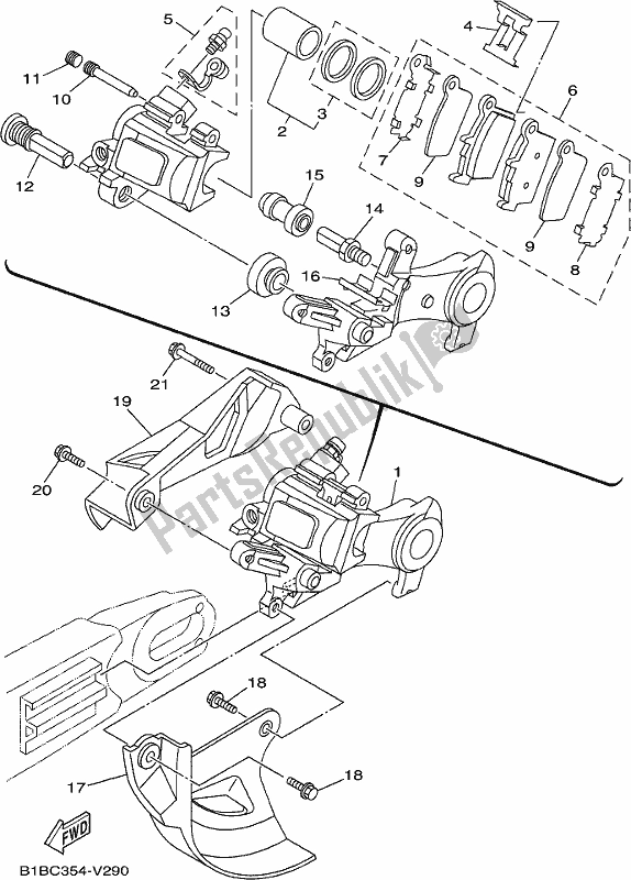 All parts for the Rear Brake Caliper of the Yamaha YZ 250X 2021