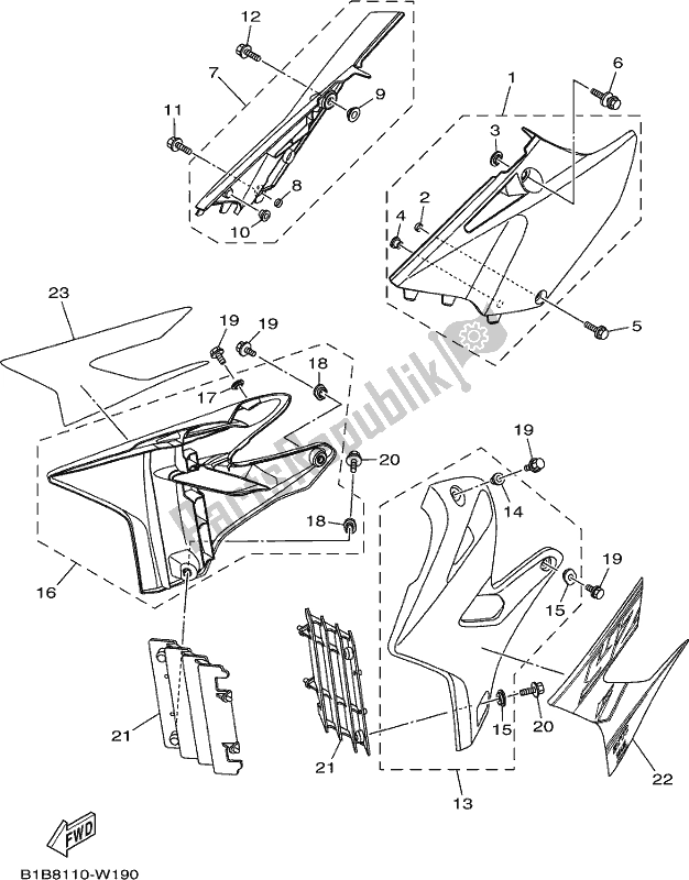 Todas as partes de Tampa Lateral do Yamaha YZ 250X 2021