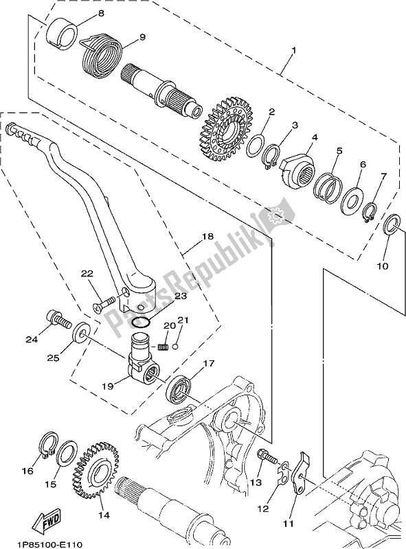 All parts for the Starter of the Yamaha YZ 250X 2021