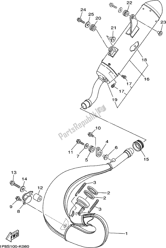 All parts for the Exhaust of the Yamaha YZ 250X 250 Cross Country 2017