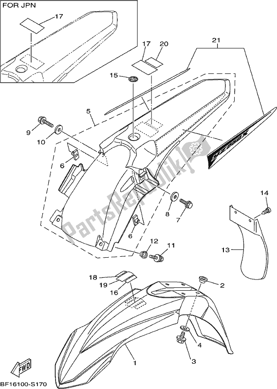 All parts for the Fender of the Yamaha YZ 250X 250 Cross Country 2017