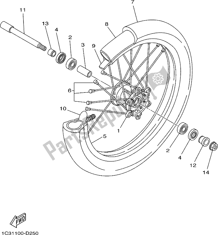 All parts for the Front Wheel of the Yamaha YZ 250X 250 Cross Country 2017