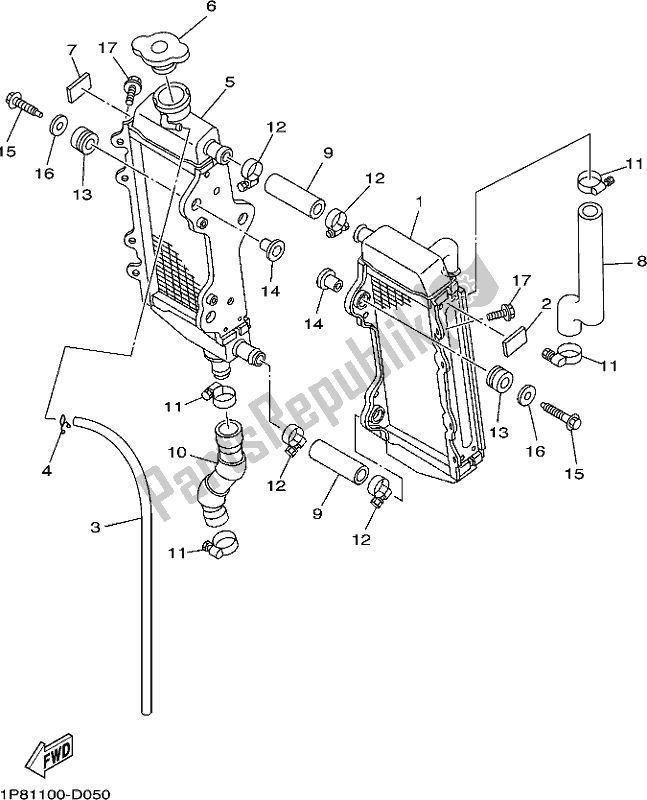 All parts for the Radiator & Hose of the Yamaha YZ 250X 250 Cross Country 2017