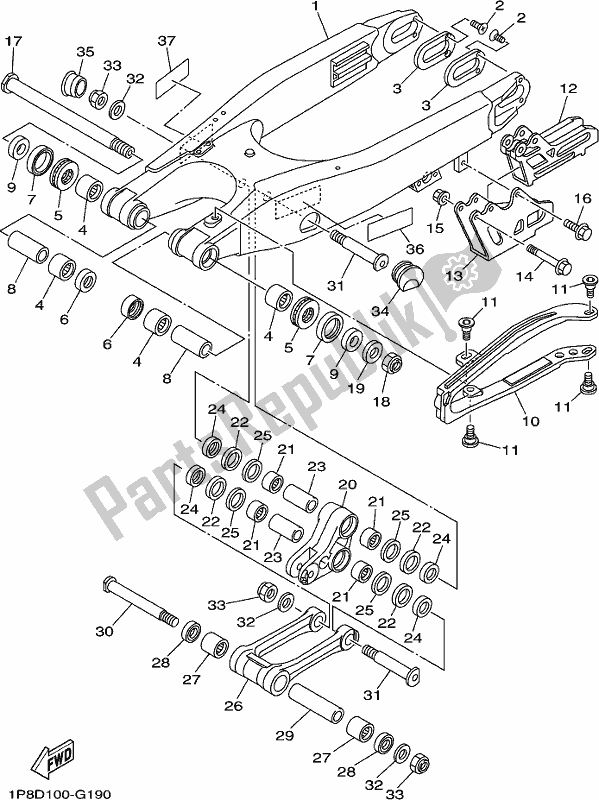 All parts for the Rear Arm of the Yamaha YZ 250X 250 Cross Country 2017
