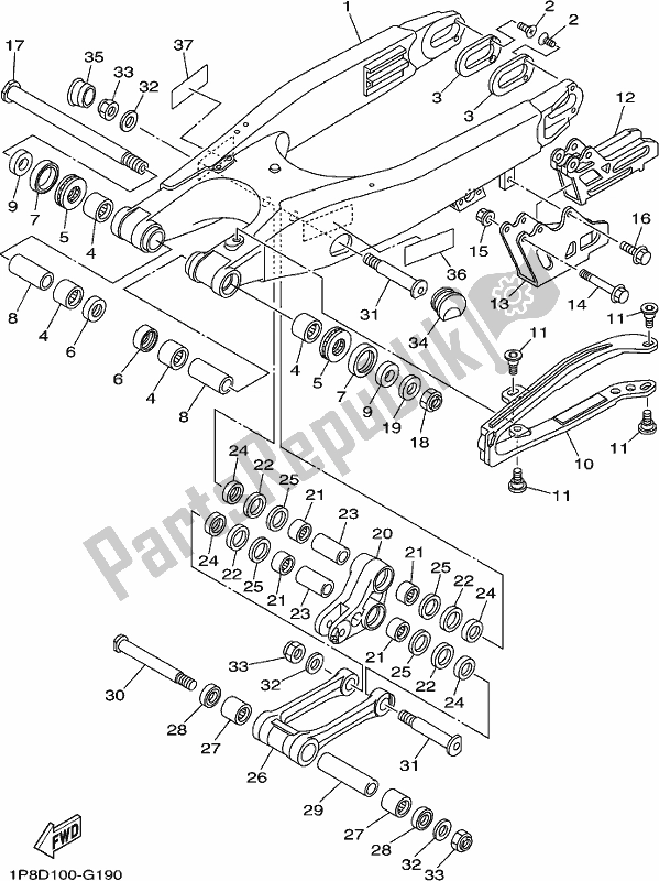 All parts for the Rear Arm of the Yamaha YZ 250X 250 Cross Country 2017