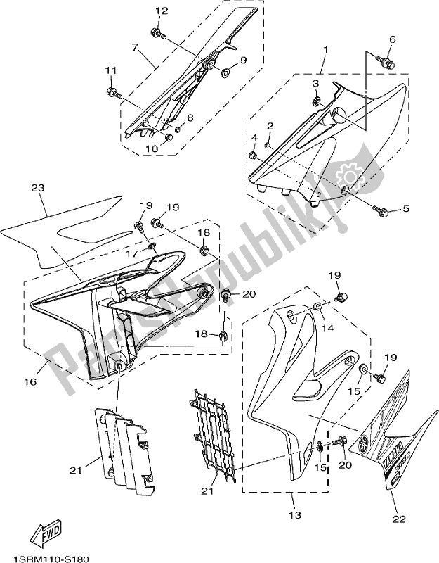 All parts for the Side Cover of the Yamaha YZ 250X 250 Cross Country 2017