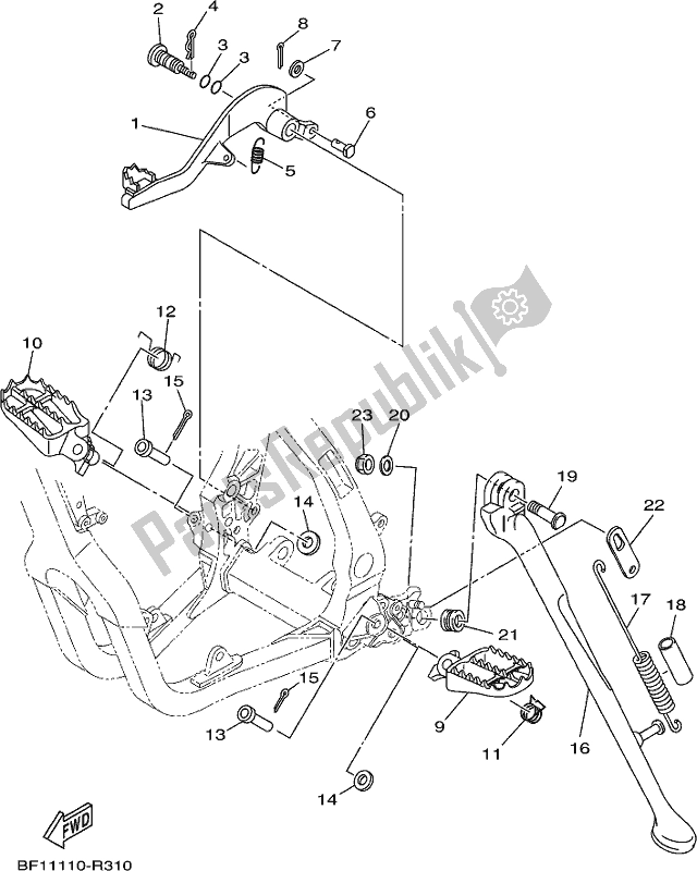 All parts for the Stand & Footrest of the Yamaha YZ 250X 250 Cross Country 2017