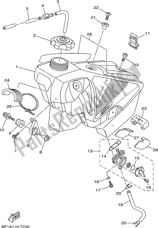Todas as partes de Tanque De Combustível do Yamaha YZ 250X 250 Cross Country 2018