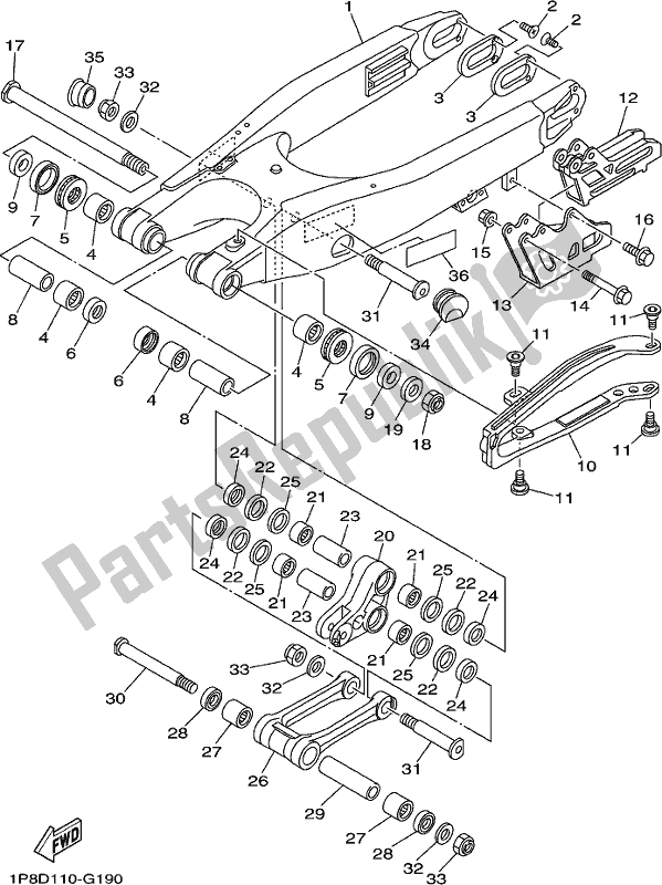 Todas las partes para Brazo Trasero de Yamaha YZ 250X 250 Cross Country 2018