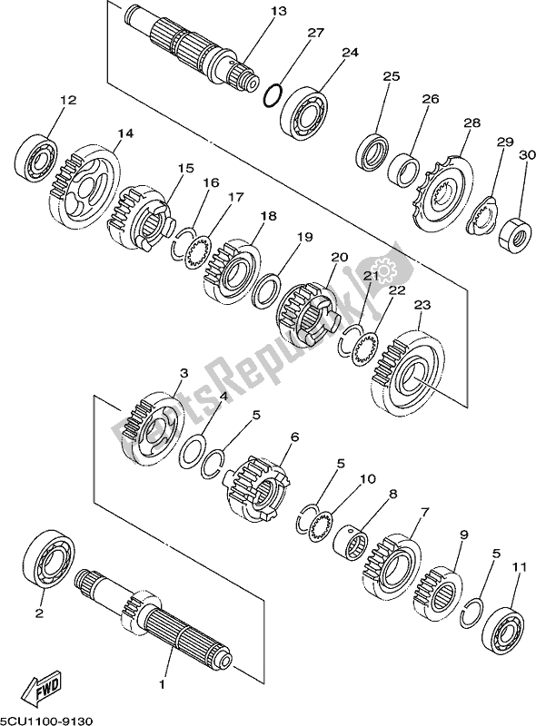 All parts for the Transmission of the Yamaha YZ 250X 250 Cross Country 2018