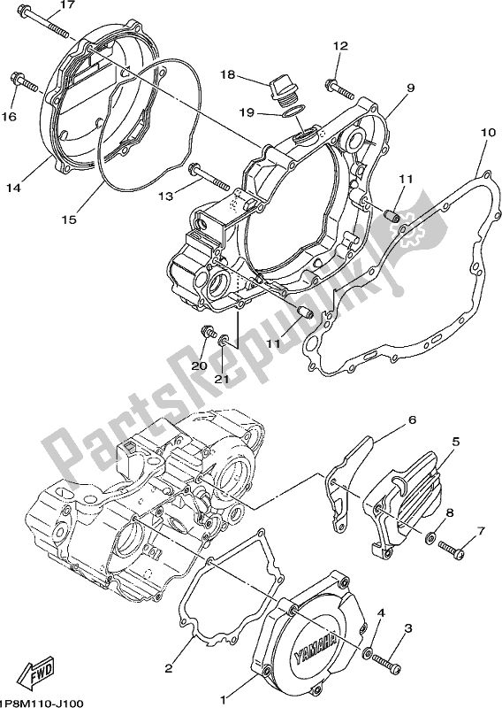 All parts for the Crankcase Cover 1 of the Yamaha YZ 250X 250 Cross Country 2020