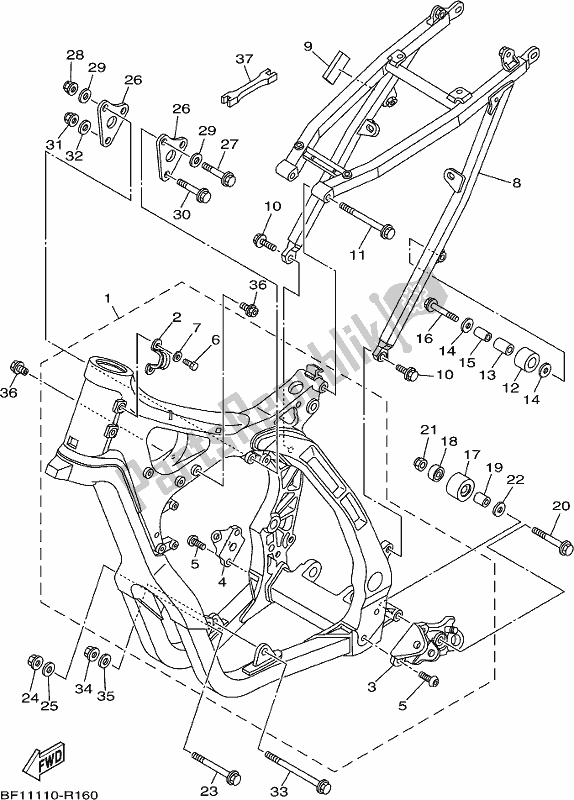 All parts for the Frame of the Yamaha YZ 250X 250 Cross Country 2020