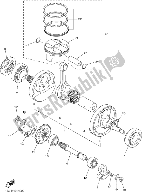 All parts for the Crankshaft & Piston of the Yamaha YZ 450F 2017