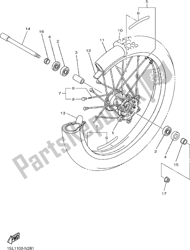 All parts for the Front Wheel of the Yamaha YZ 450F 2017