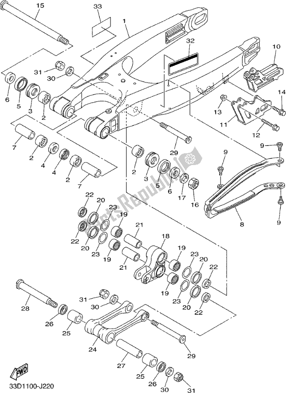 All parts for the Rear Arm of the Yamaha YZ 450F 2017