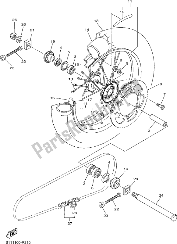 All parts for the Rear Wheel 2 of the Yamaha YZ 450F 2017