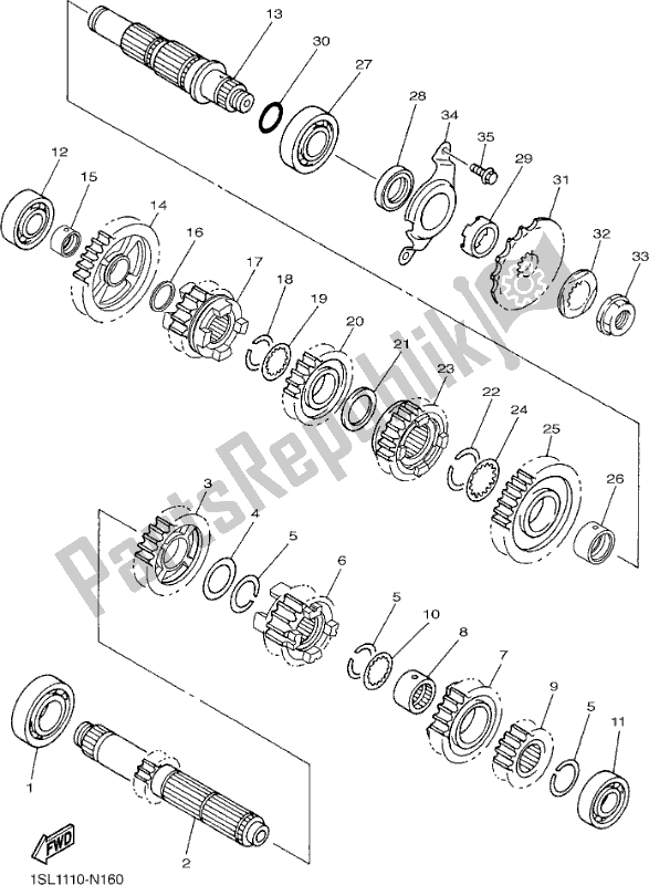 All parts for the Transmission of the Yamaha YZ 450F 2017