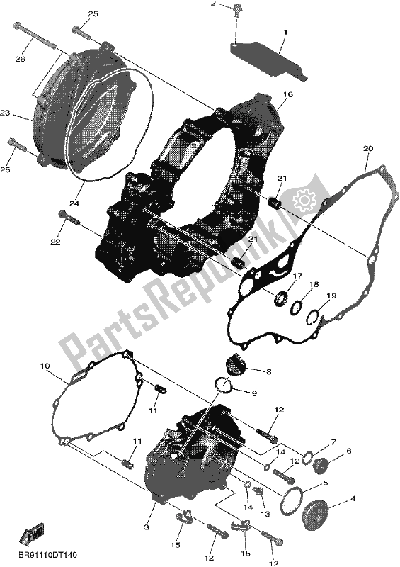 All parts for the Crankcase Cover 1 of the Yamaha YZ 450F 2018