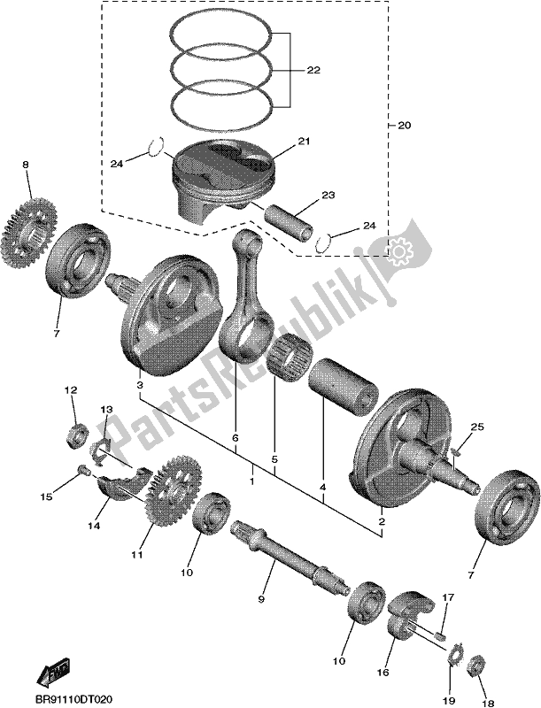 All parts for the Crankshaft & Piston of the Yamaha YZ 450F 2018