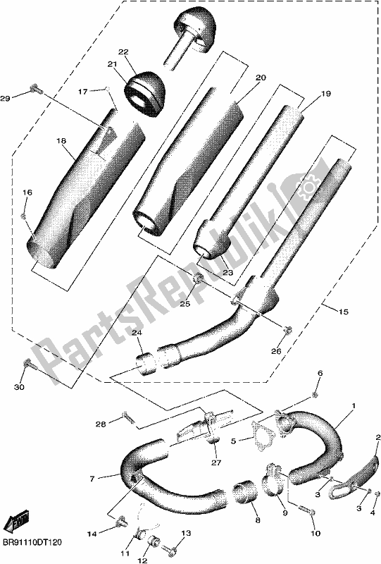 All parts for the Exhaust of the Yamaha YZ 450F 2018