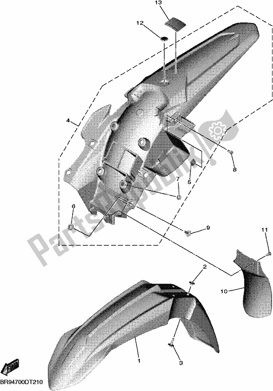 All parts for the Fender of the Yamaha YZ 450F 2018