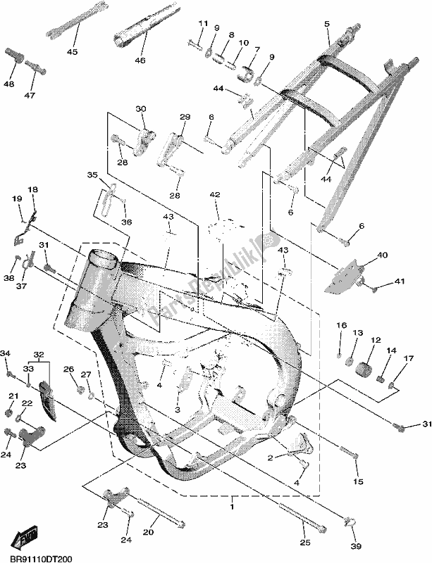 All parts for the Frame of the Yamaha YZ 450F 2018