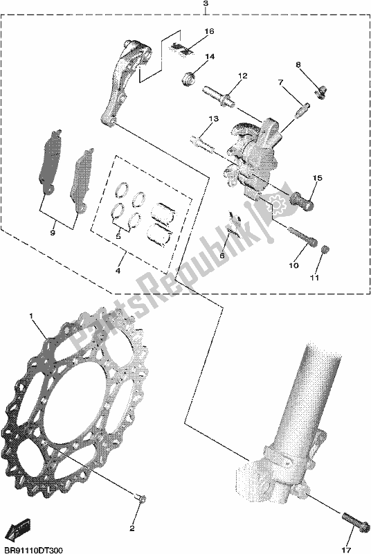 All parts for the Front Brake Caliper of the Yamaha YZ 450F 2018