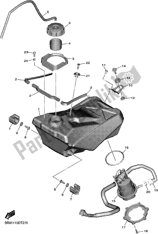 All parts for the Fuel Tank of the Yamaha YZ 450F 2018