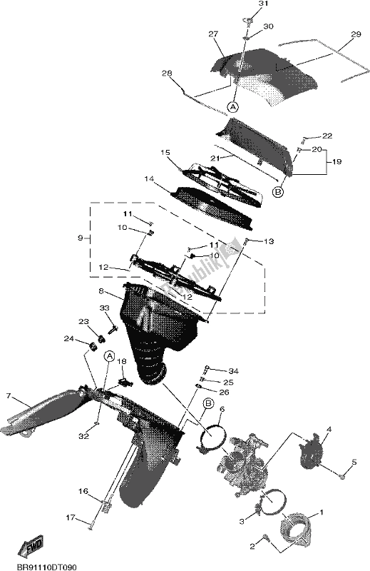 All parts for the Intake of the Yamaha YZ 450F 2018