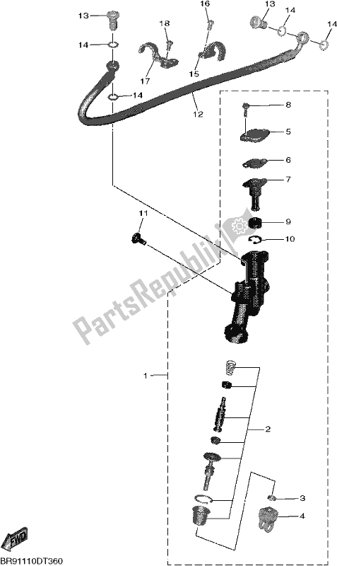 All parts for the Rear Master Cylinder of the Yamaha YZ 450F 2018