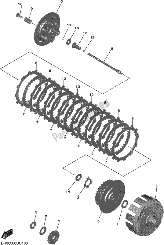 All parts for the Clutch of the Yamaha YZ 450F 2019