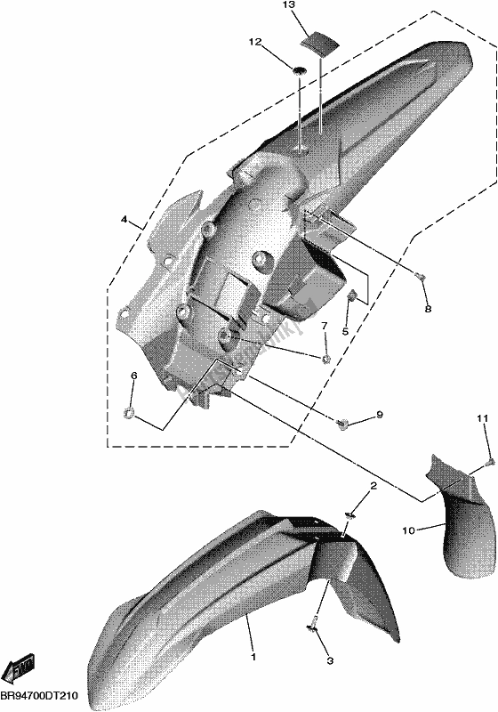 All parts for the Fender of the Yamaha YZ 450F 2019