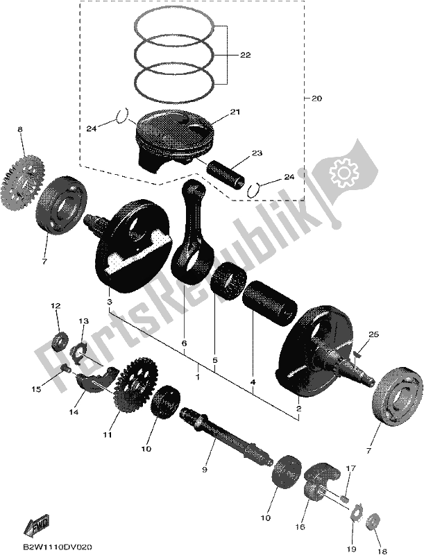 All parts for the Crankshaft & Piston of the Yamaha YZ 450F 2020