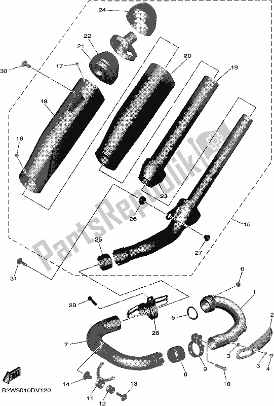 All parts for the Exhaust of the Yamaha YZ 450F 2020