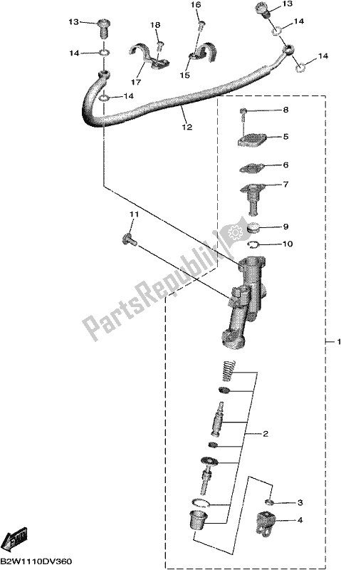 All parts for the Rear Master Cylinder of the Yamaha YZ 450F 2020